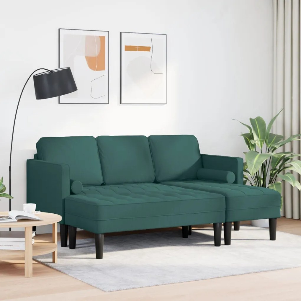 2 darabos kanapészett párnákkal, sötét zöld textil