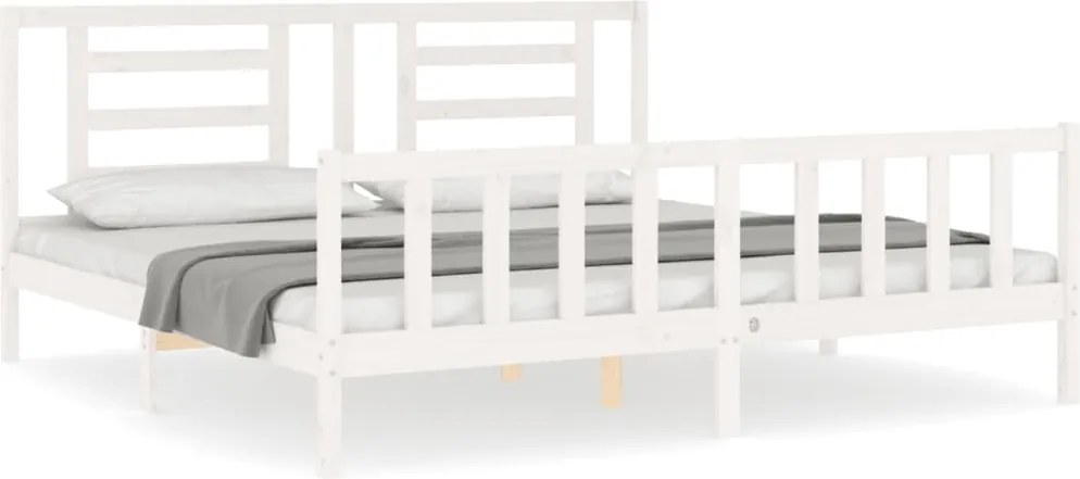 vidaXL fehér tömör fa ágykeret fejtámlával Super King Size