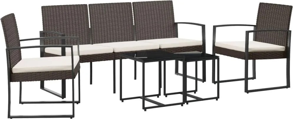 vidaXL 5 részes barna polyrattan kerti étkezőgarnitúra párnákkal