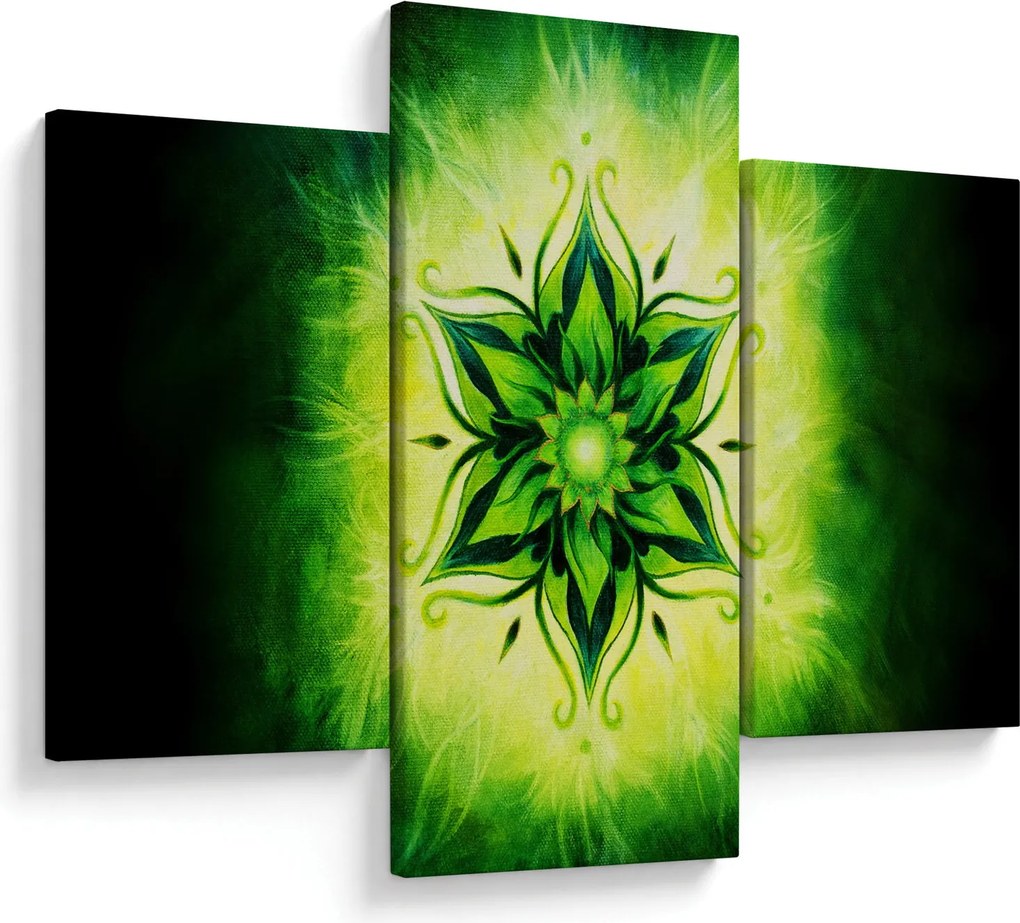 Kép - Virág mandala zöld háttérrel (90x60 cm)