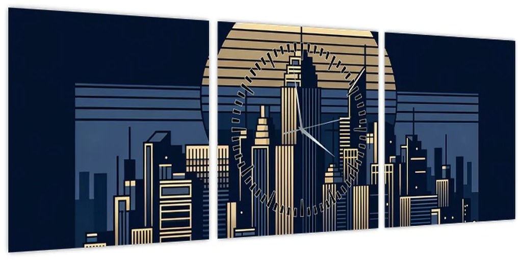 Kép – Geometrikus város (órával) (90x30 cm)