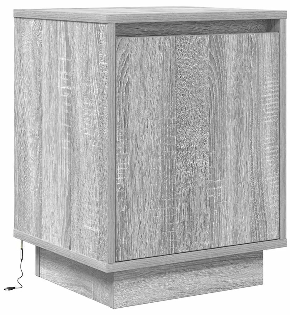 2 db szürke sonoma éjjeliszekrények LED világítással 38x34x50cm