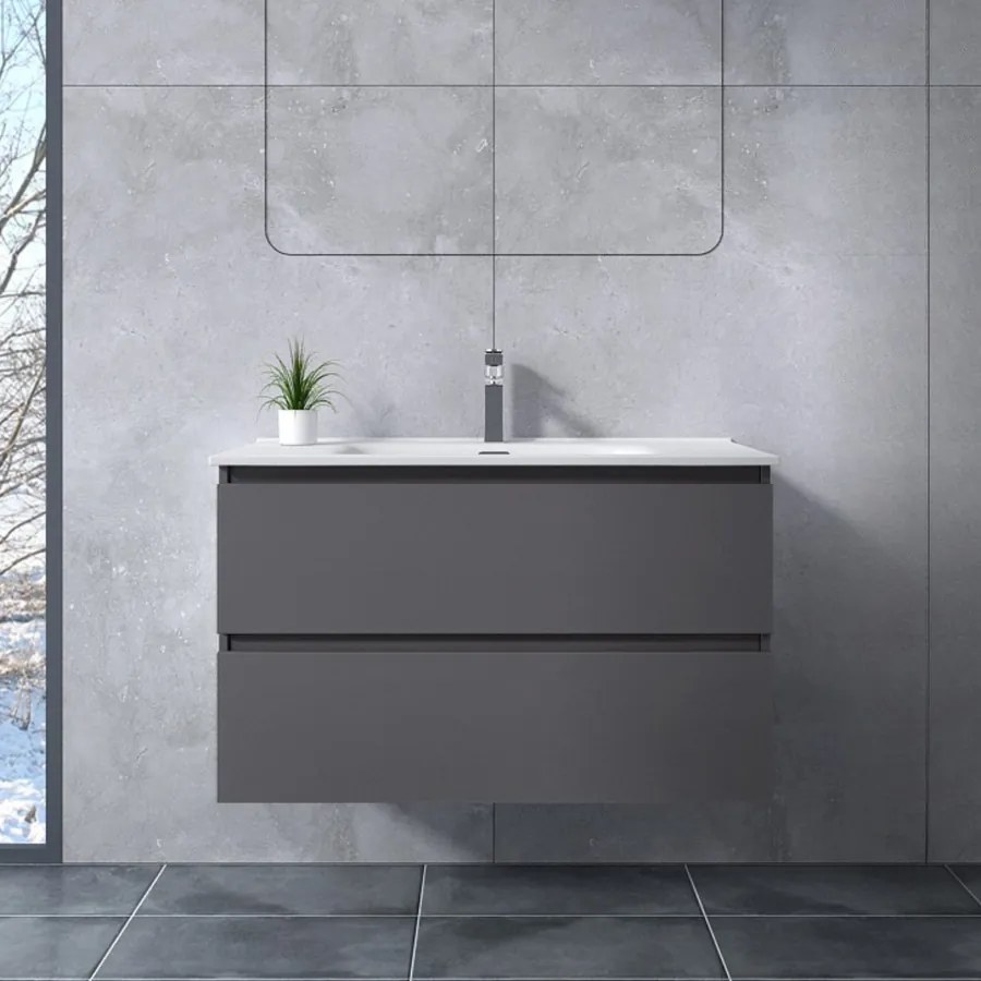 Catania || Matt antracit szürke, fürdőszoba szekrény mosdóval, 60cm