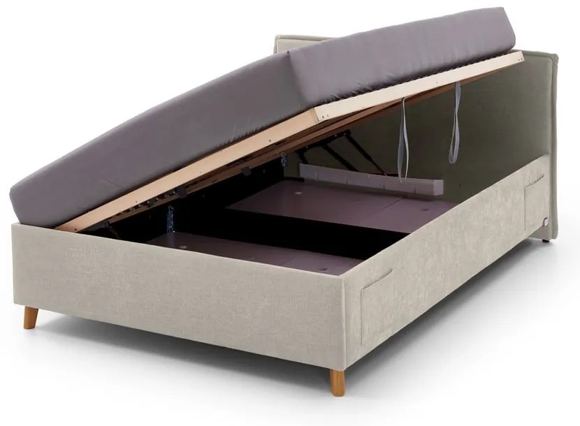 Bézs kárpitozott ágyneműtartós gyerekágy ágyráccsal 120x200 cm Fun – Meise Möbel