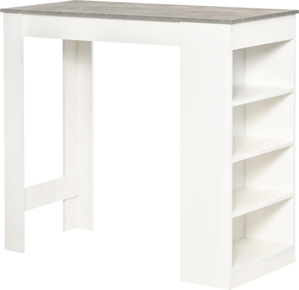 HOMCOM Magas Bistro Asztal 4-Szintes Polccal Modern Melamin Konyhai Bar Asztal Étkezőhöz, Nappaliba 115x50x102,7 cm Fehér és Szürke | Aosom