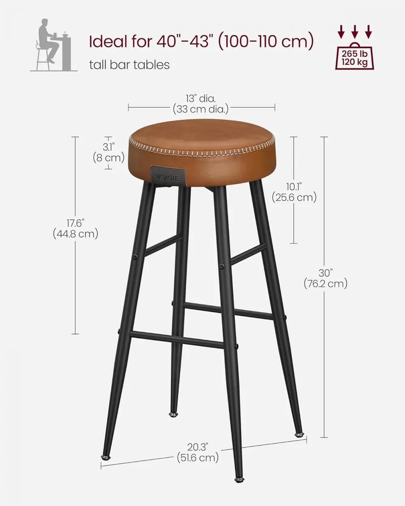 ECHO Bárszék 2 db, varrott műbőr borítás, 76 cm magas