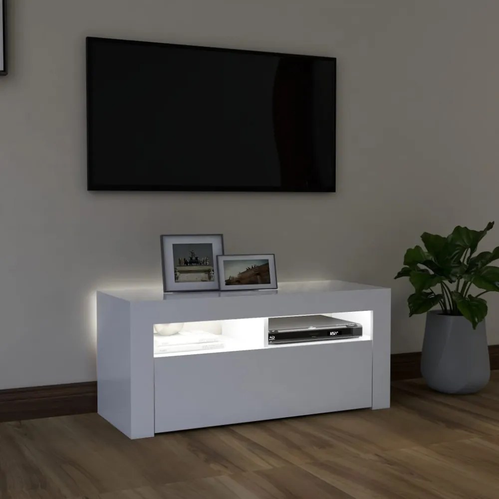 fehér TV-szekrény LED-lámpákkal 90 x 35 x 40 cm