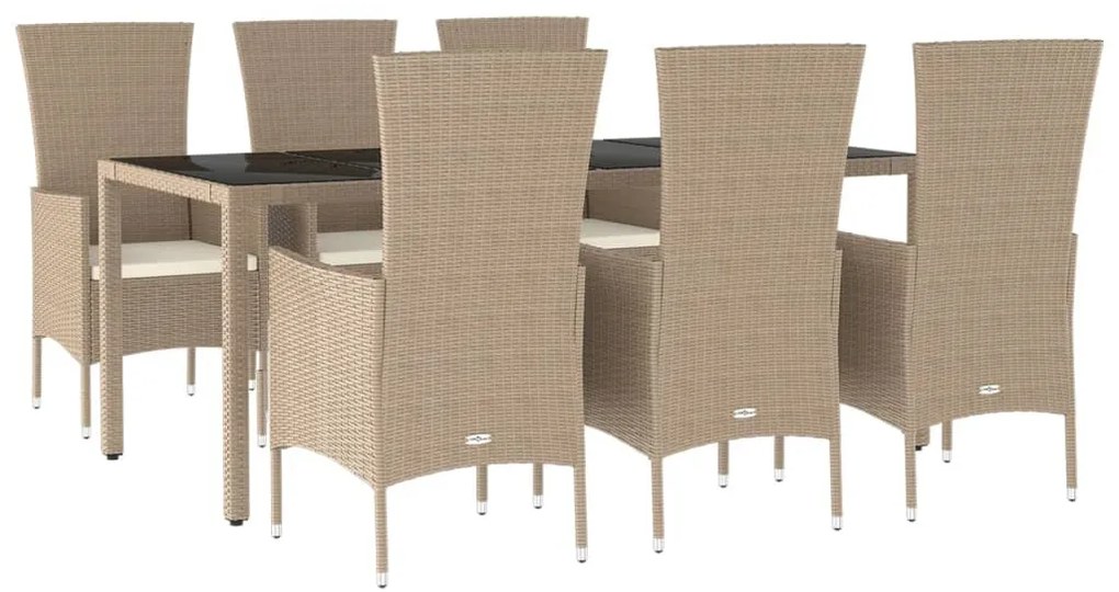 7 részes bézs polyrattan kerti étkezőgarnitúra párnákkal