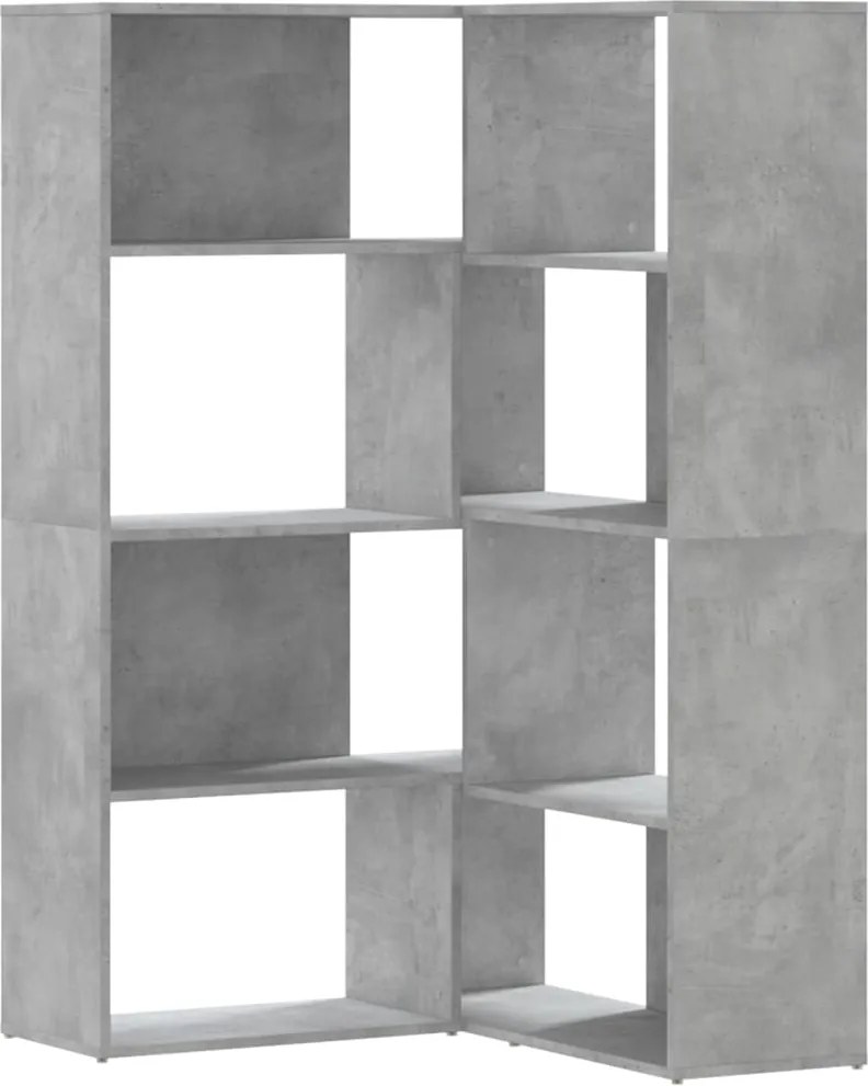 vidaXL 4 szintes betonszürke szerelt fa sarokkönyvespolc 85x85x140 cm