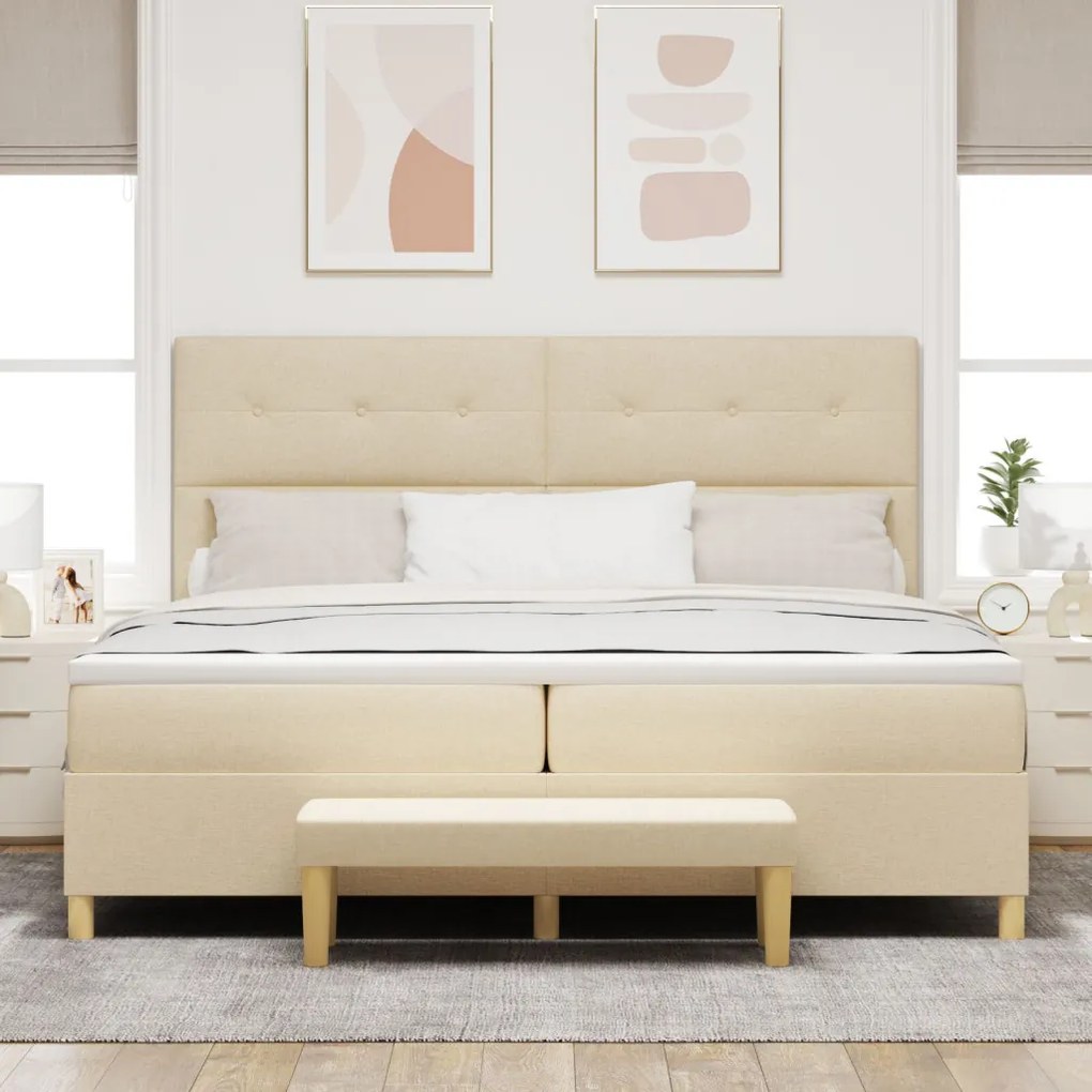 Boxspring Ágy Mattal és Pad Krém 200x200 cm Szövet