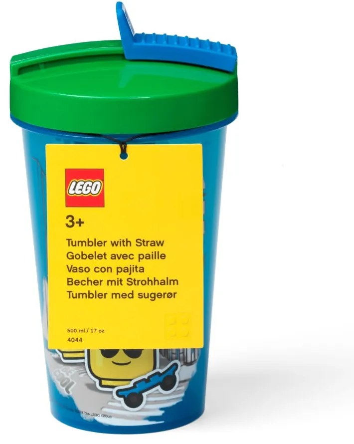 Iconic kék pohár zöld fedéllel és szívószállal, 500 ml - LEGO®