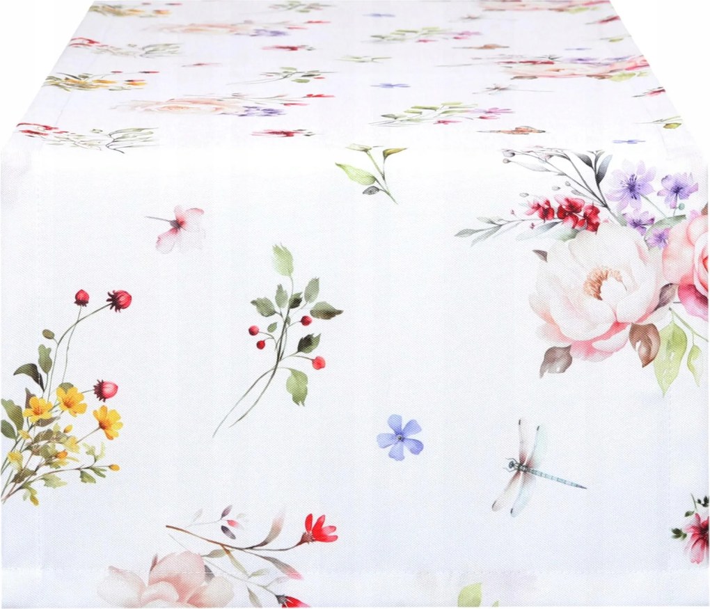 Asztalterítő 40x100 Dekoratív Téglalap alakú Fehér Finom Virágok 9875