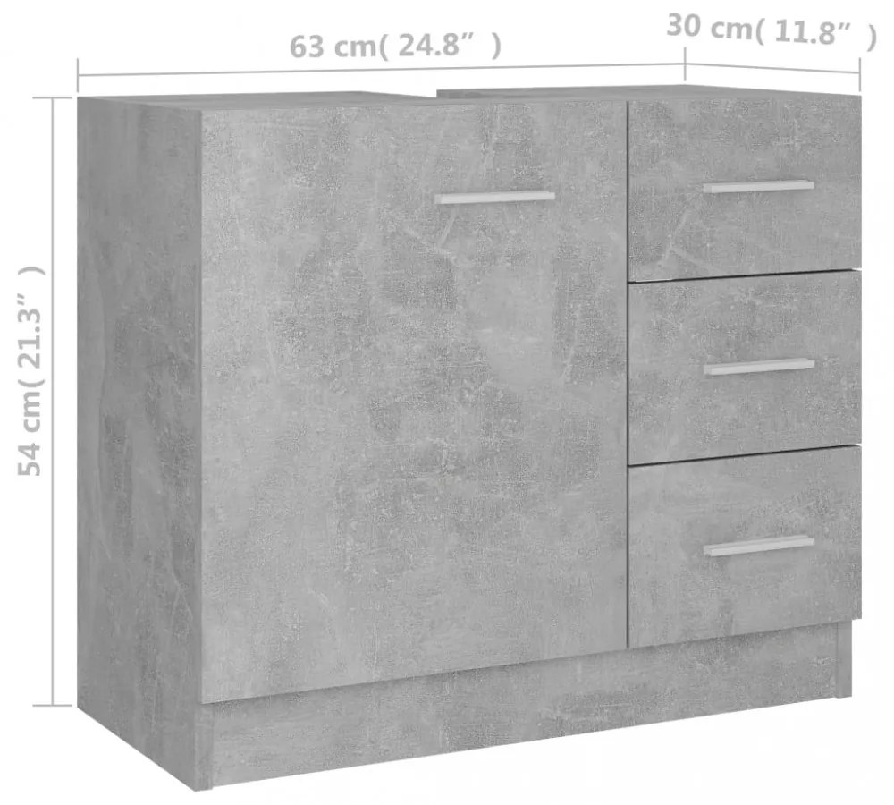 betonszürke szerelt fa mosdószekrény 63 x 30 x 54 cm