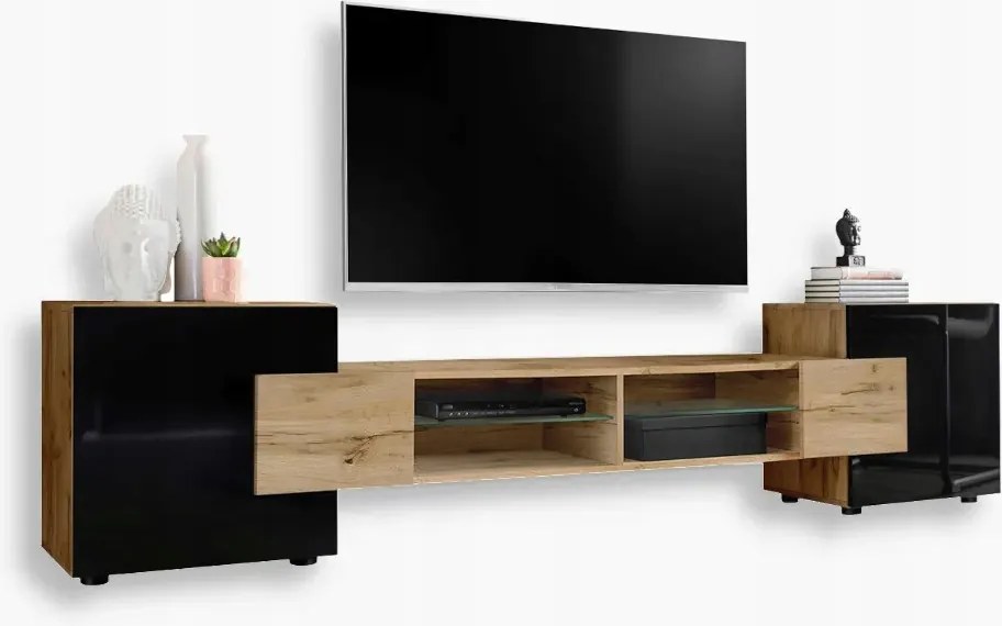 komodee Modern Rtv szekrény Merano Front fényes üveg polcok