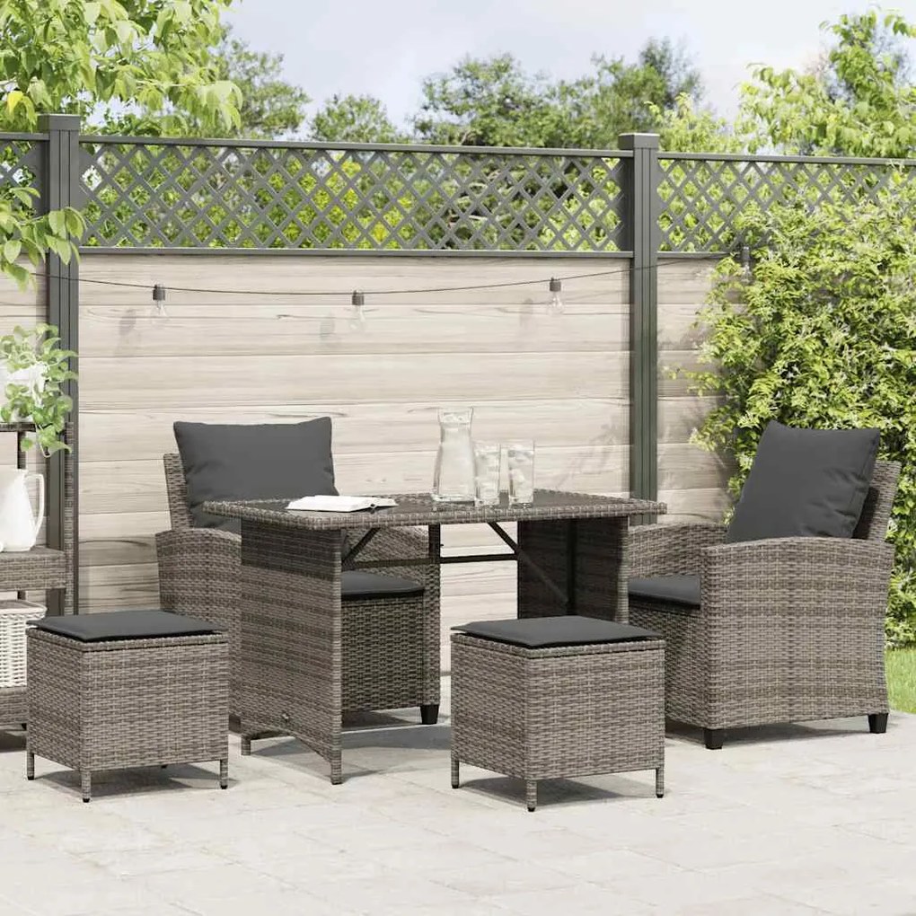 4 részes szürke polyrattan kerti ülőgarnitúra párnákkal