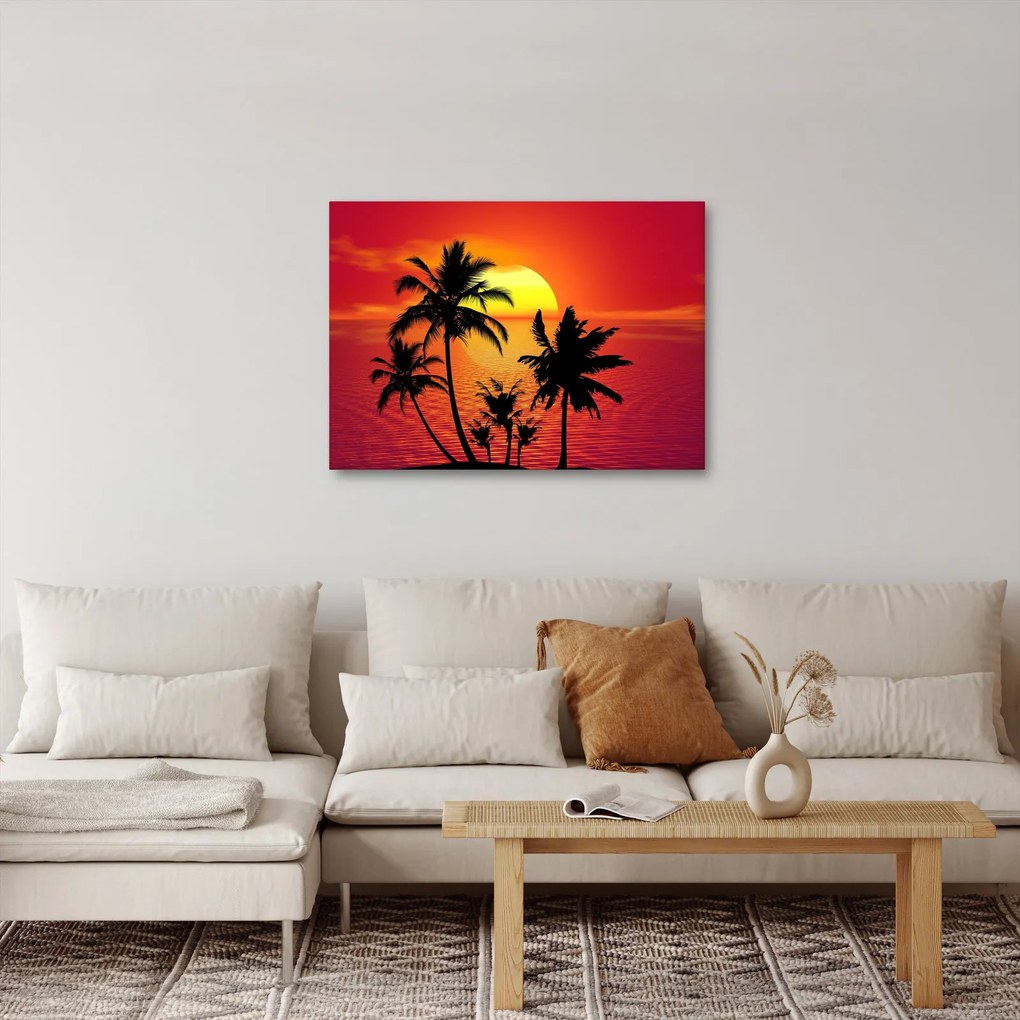 Egy sziget sziluettjének képe pálmafákkal (70x50 cm)