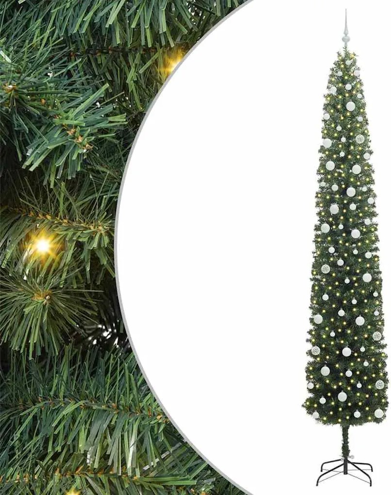 vidaXL Mű karácsonyfa 300 LED-del Zöld 270 cm PVC, acél és műanyag