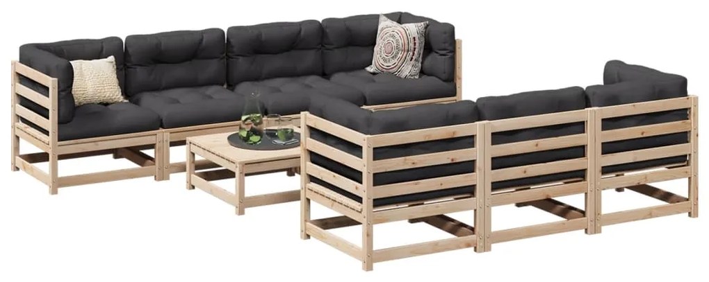 vidaXL 8 részes tömör fenyőfa kerti kanapészett párnákkal