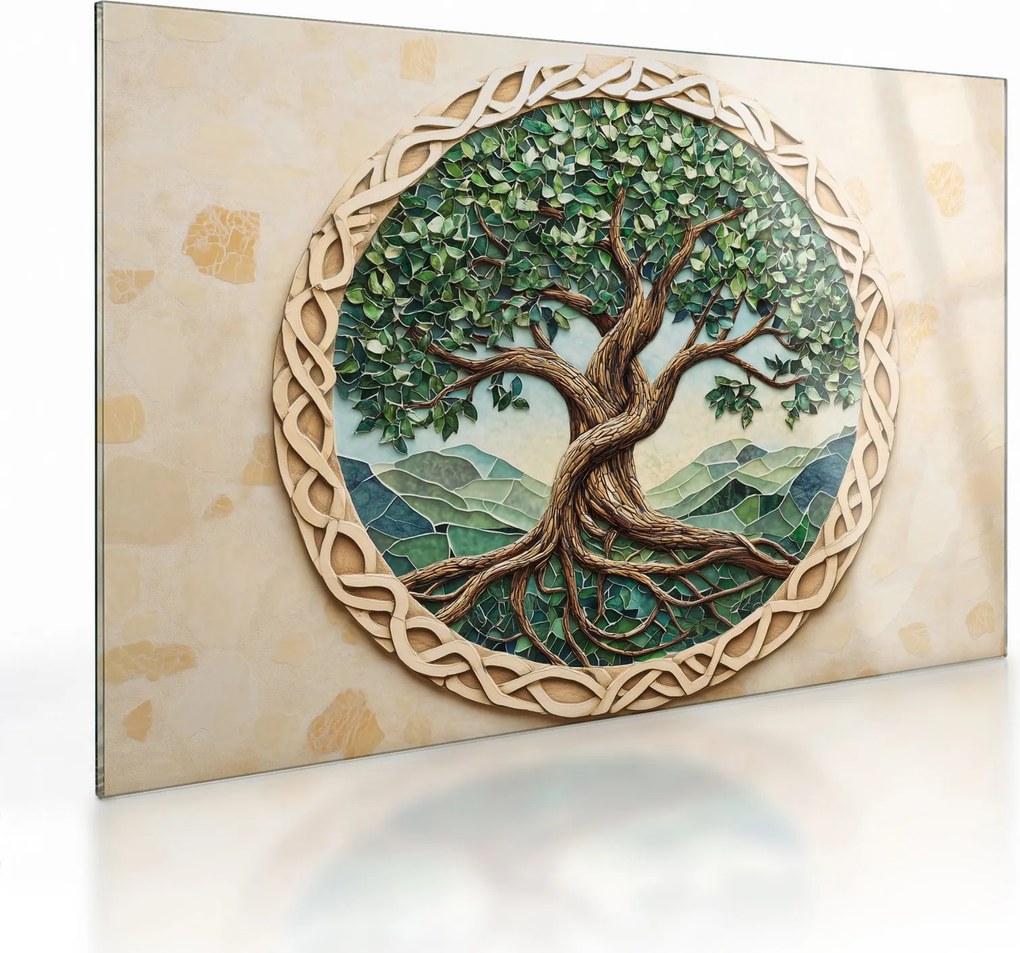 Üveg kép – Fonott életfa (70x50 cm)
