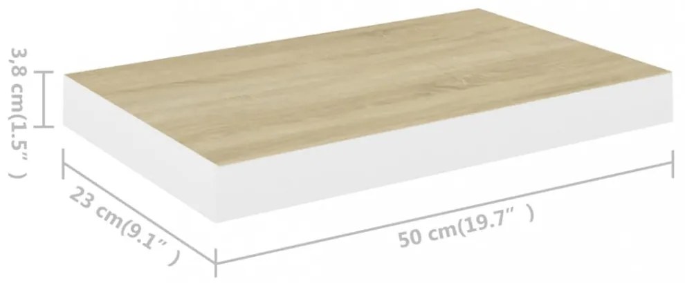 4 db tölgyszínű és fehér MDF lebegő fali polc 50 x 23 x 3,8 cm