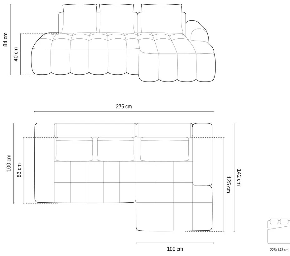 Szürke kinyitható-tárolóhelyes sarokkanapé (jobb oldali-heverő résszel) Linz – Cosmopolitan Design