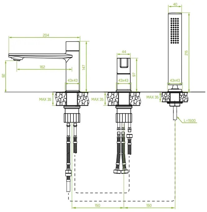Laveo Tores, 3-lyukú fürdőcsaptelep, króm, LAV-BVT_013D