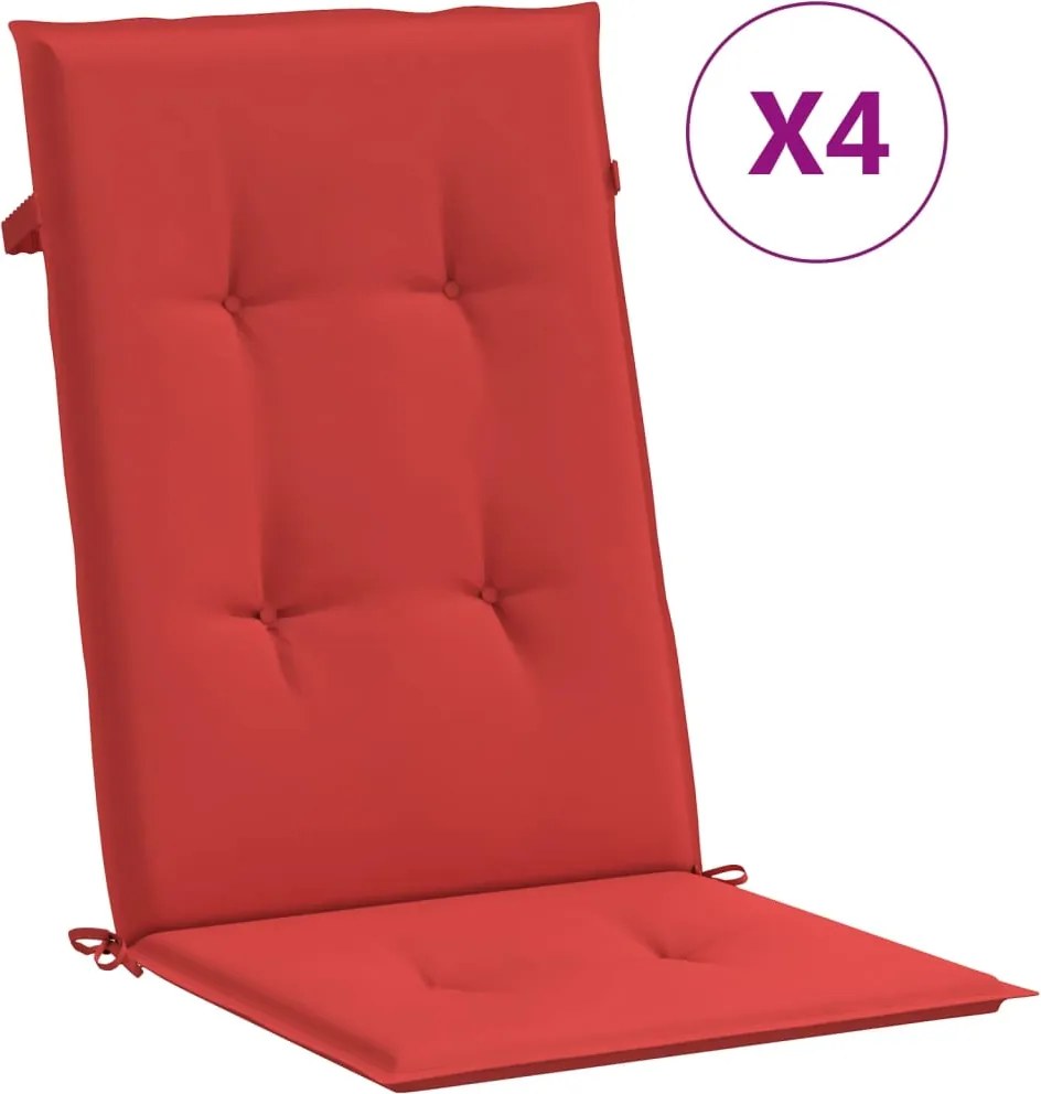 vidaXL 4 db piros szövet kerti magas háttámlájú székpárna 120x50x3 cm