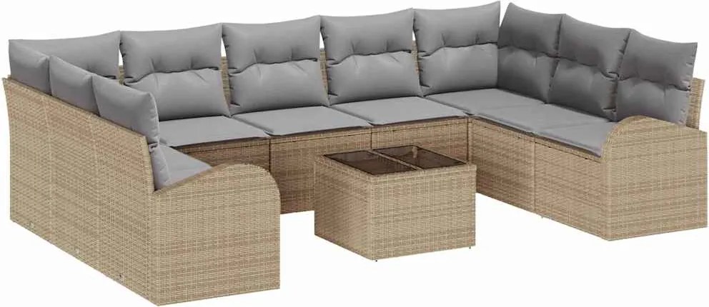 vidaXL Kanapé Szett párnával 10 pcs Bézs Poly Rattan