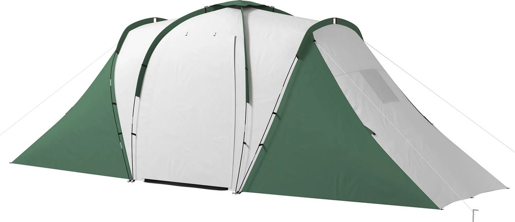 Outsunny Családi Alagúttábori Sátor 4-6 Fő Részére 555x225x190 cm Vízálló 3000 mm Összecsukható Két Hálóhellyel és Túratáskával Szürke és Zöld | Aosom