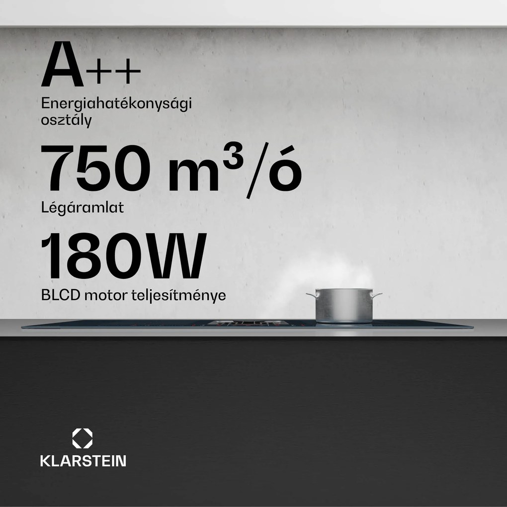 Klarstein AirJet FlexPro Down Air System, Indukciós főzőlap + páraelszívó, Flexi zóna, Booster