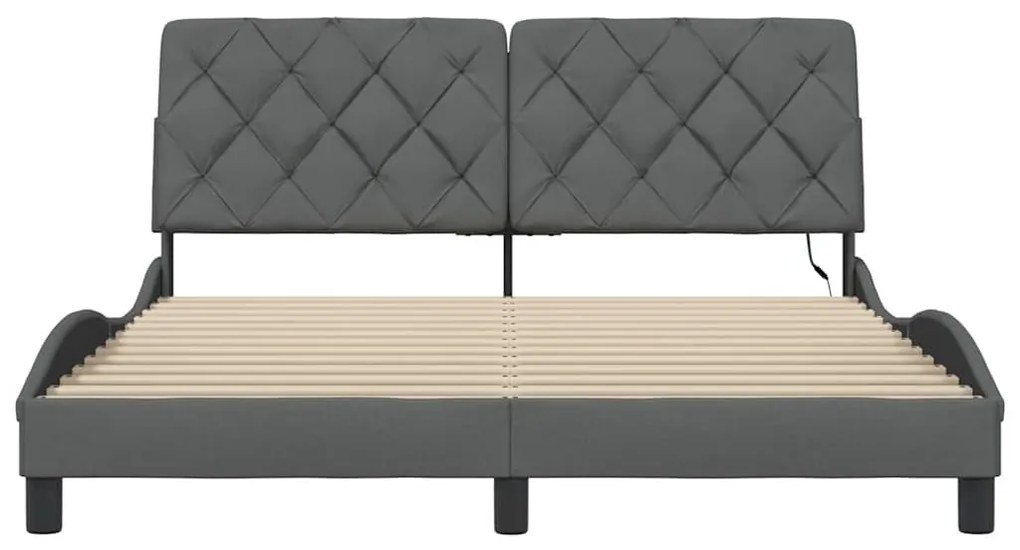 sötétszürke szövet ágykeret LED-es matrac nélkül 160 x 200 cm