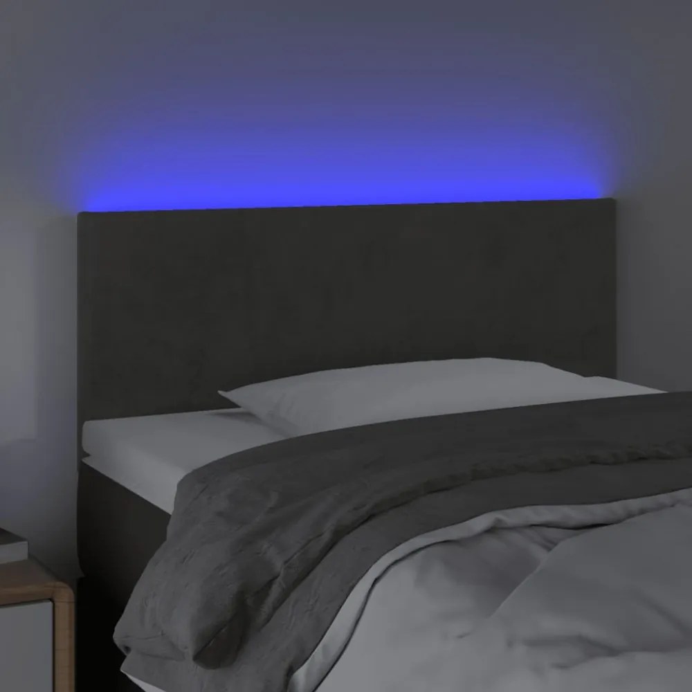 sötétszürke bársony LED-es fejtámla 100x5x78/88 cm