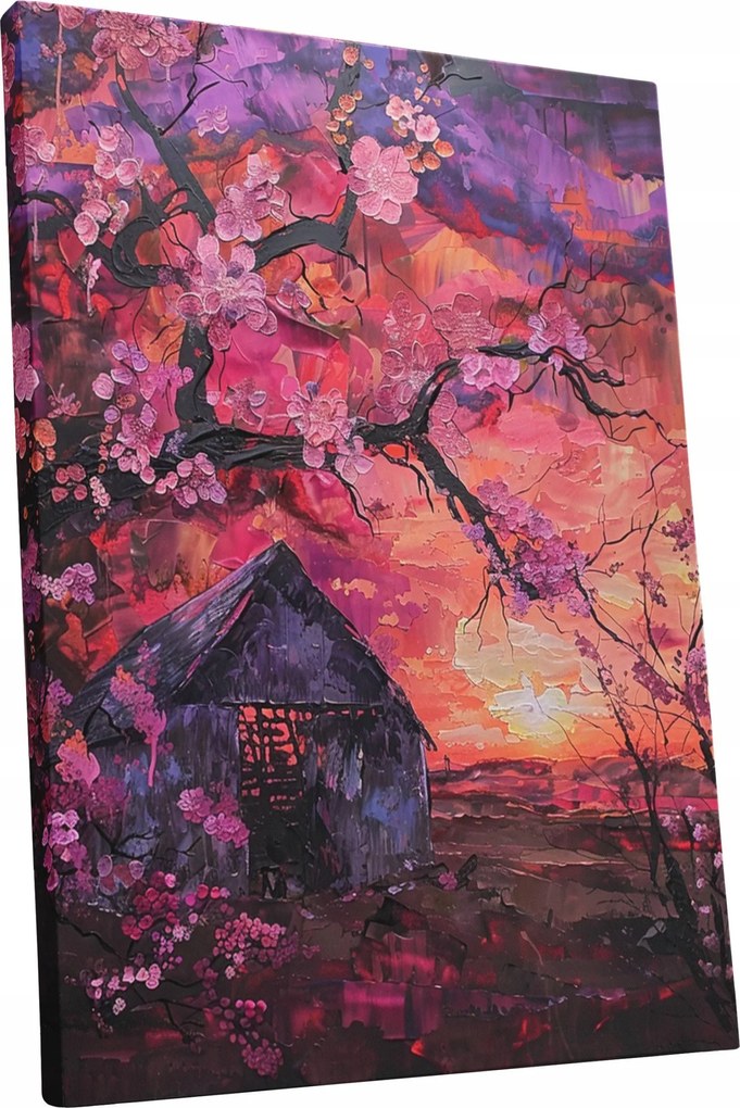 Vászonkép Naplemente virágok táj ház nappali szoba 75x100