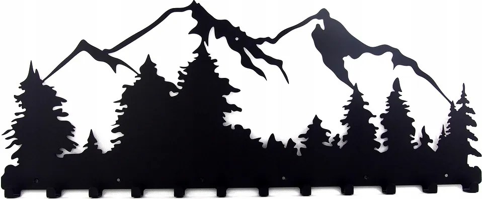 Fali ruhaakasztó előszoba kulcsok 12 Akasztóval Hegyek fekete