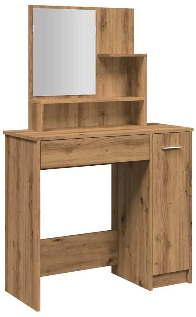kézműves tölgy színű fésülködőasztal tükörrel 86,5x35x136 cm