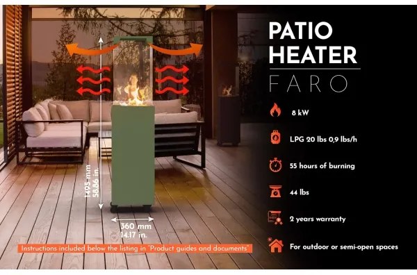 Planika Faro GAS - Kültéri gáz kandalló 142x36 cm 8kW zöld + védőborítás