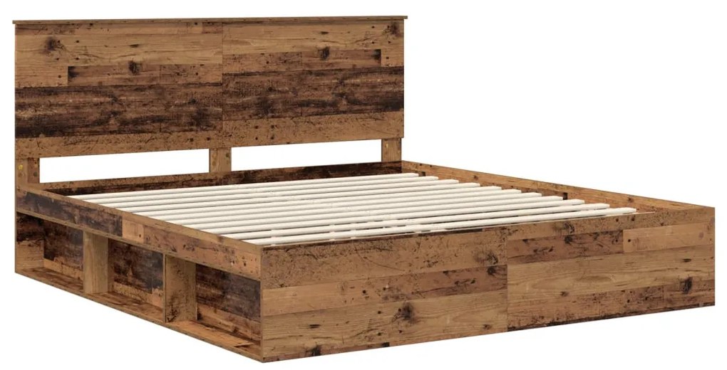 vidaXL Ágykeret fejtámlával Öreg fa 200 x 200 cm Tömör fenyőfa