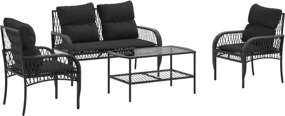 vidaXL 4 részes fekete polyrattan kerti ülőgarnitúra párnákkal
