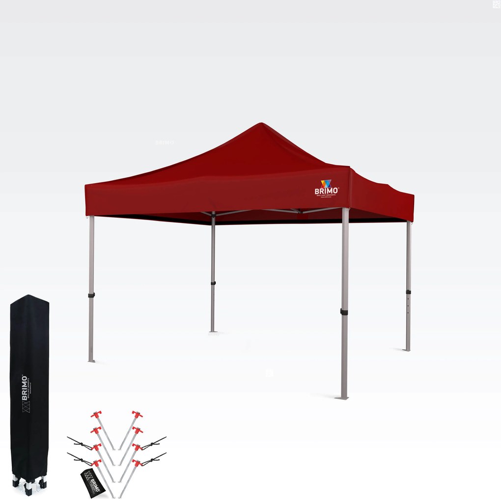 Kerti Pavilon Összecsukható 3x3m | Prémium UV/PVC Védelem | Stabilis BRIMO | Gyors Összecsukás Szerszám Nélkül - falak nélkül - Piros