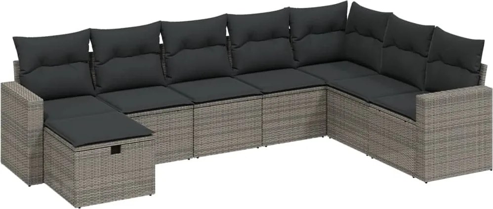 vidaXL 8 részes szürke polyrattan kerti ülőgarnitúra párnákkal