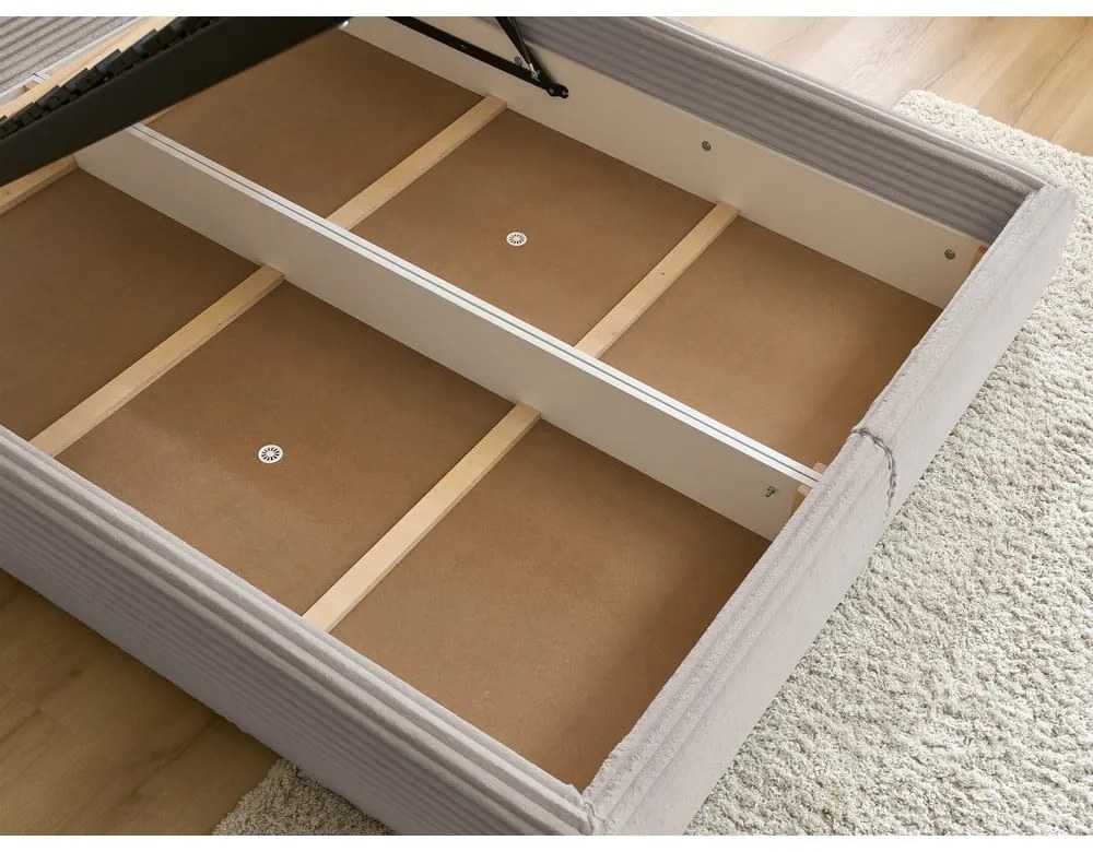 Bézs kárpitozott ágyneműtartós franciaágy ágyráccsal 160x200 cm Jade – Bobochic Paris