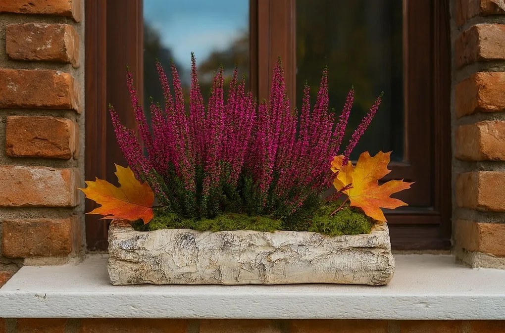 Virágtartó - virágláda, nyírfa utánzat, 32 x 12 x 8 cm, 32 cm