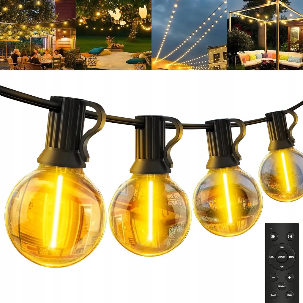 Kerti fényfüzér 30M 50X Led izzó Lánc Vízálló IP44