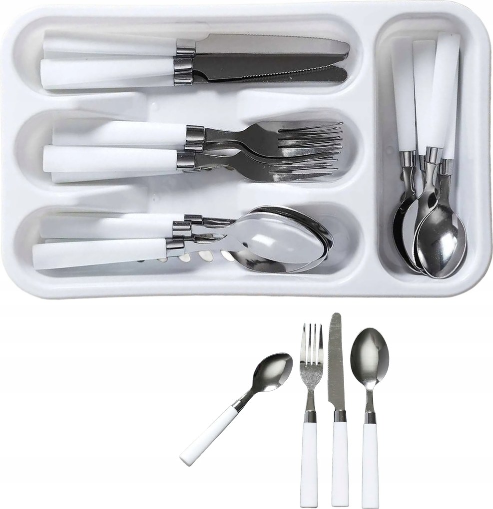 Evőeszköz szett Lino White 16 db-os Fehér Evőeszköz Szett 4 személyes Loft Glamour