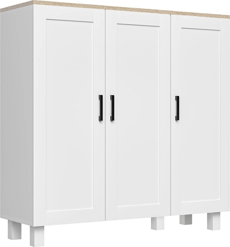 HOMCOM Modern Nappali Szekrény 3 Ajtóval, Állítható Polcokkal és Emelt Alappal Konyhához, Étkezőhöz, Hallhoz és Hálószobához - Anti-tip Rendszer, 90x3