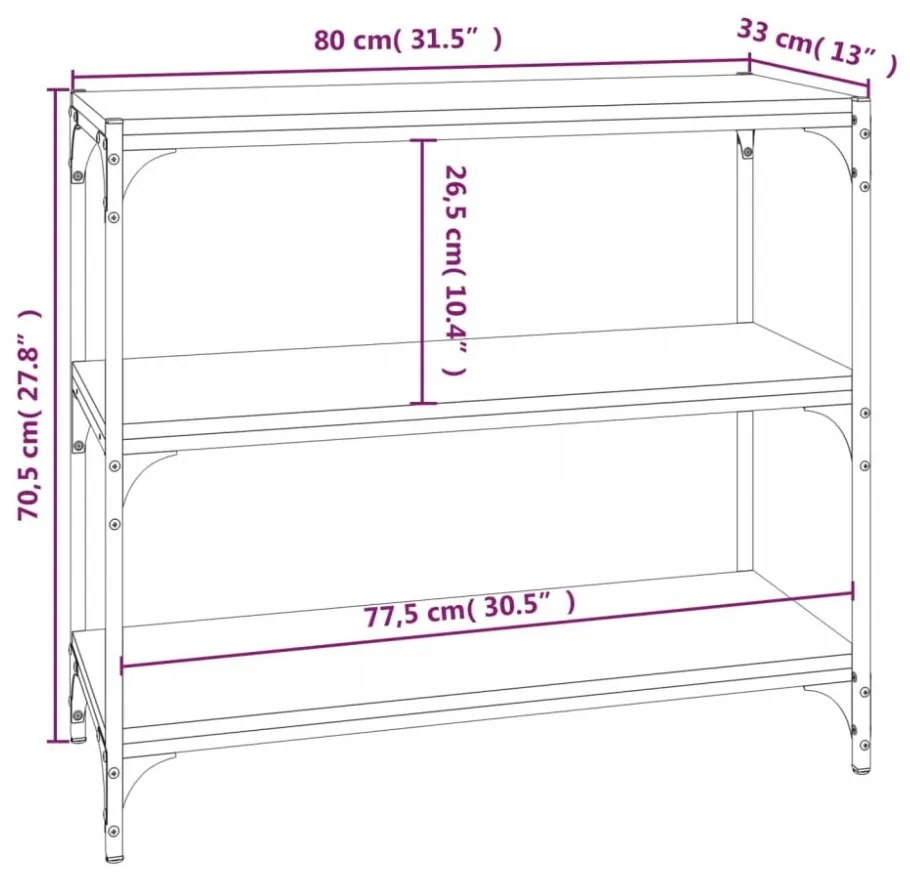 füstös tölgy szerelt fa és acél könyvszekrény 80 x 33 x 70,5 cm