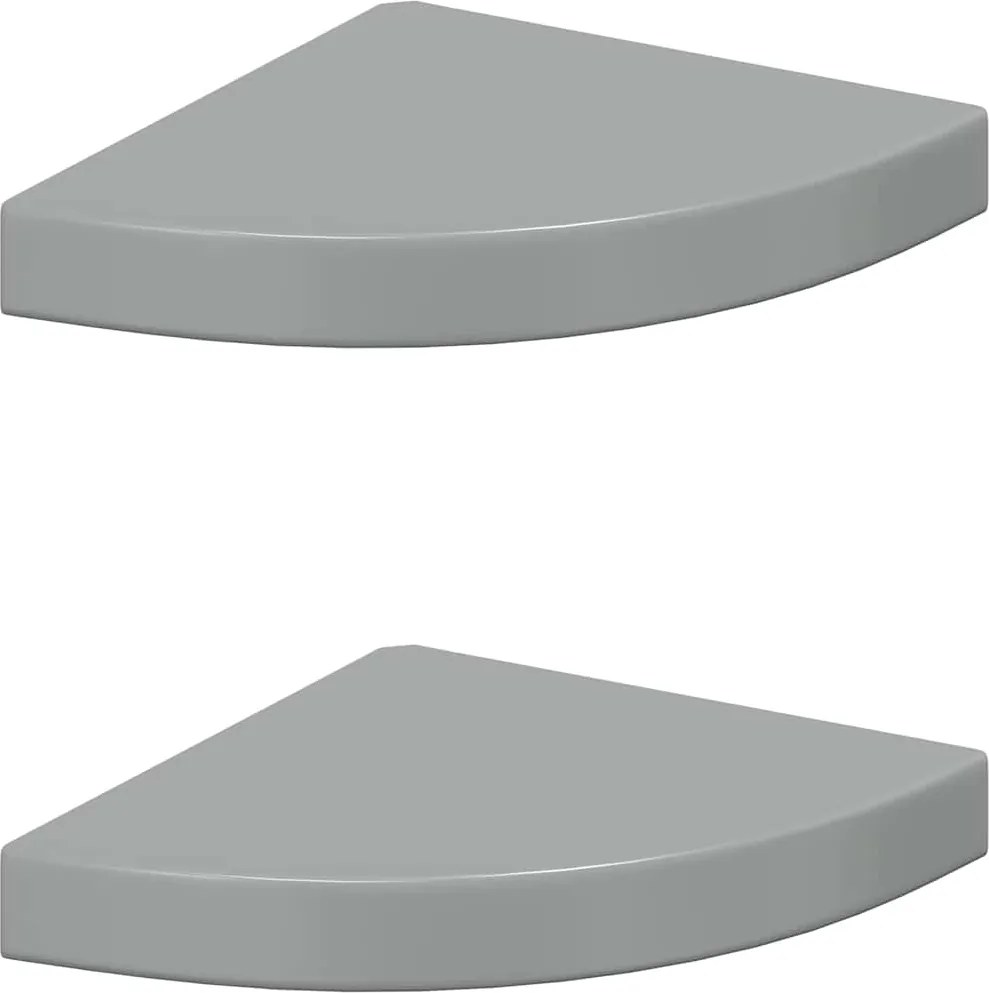 vidaXL 2 db magasfényű szürke MDF lebegő sarokpolc 25 x 25 x 3,8 cm