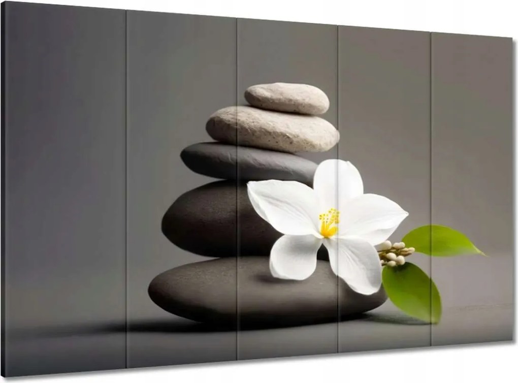 Vászonkép 100x70 Fehér virág és Spa kövek
