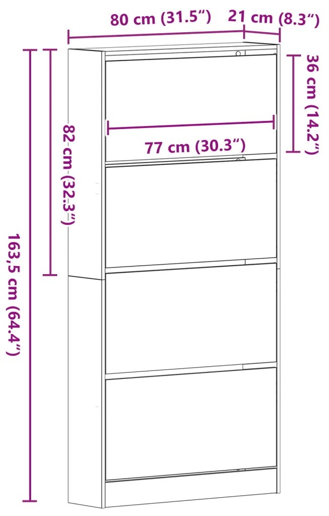 Cipőszekrény Kézműves tölgy Szerelt fa 80 x 21 x 163.5 cm Tartós