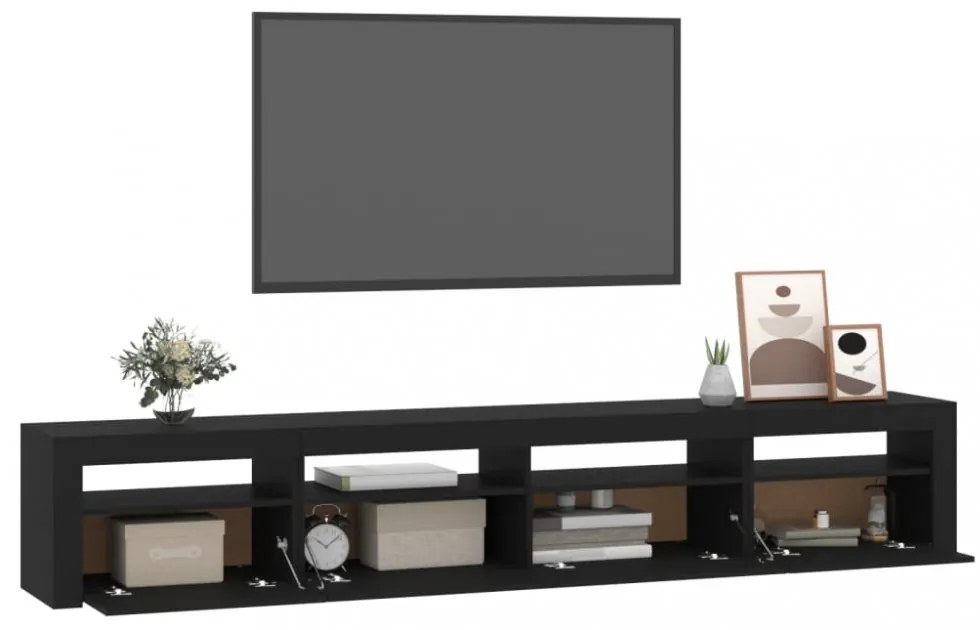 fekete TV-szekrény LED-lámpákkal 240x35x40 cm
